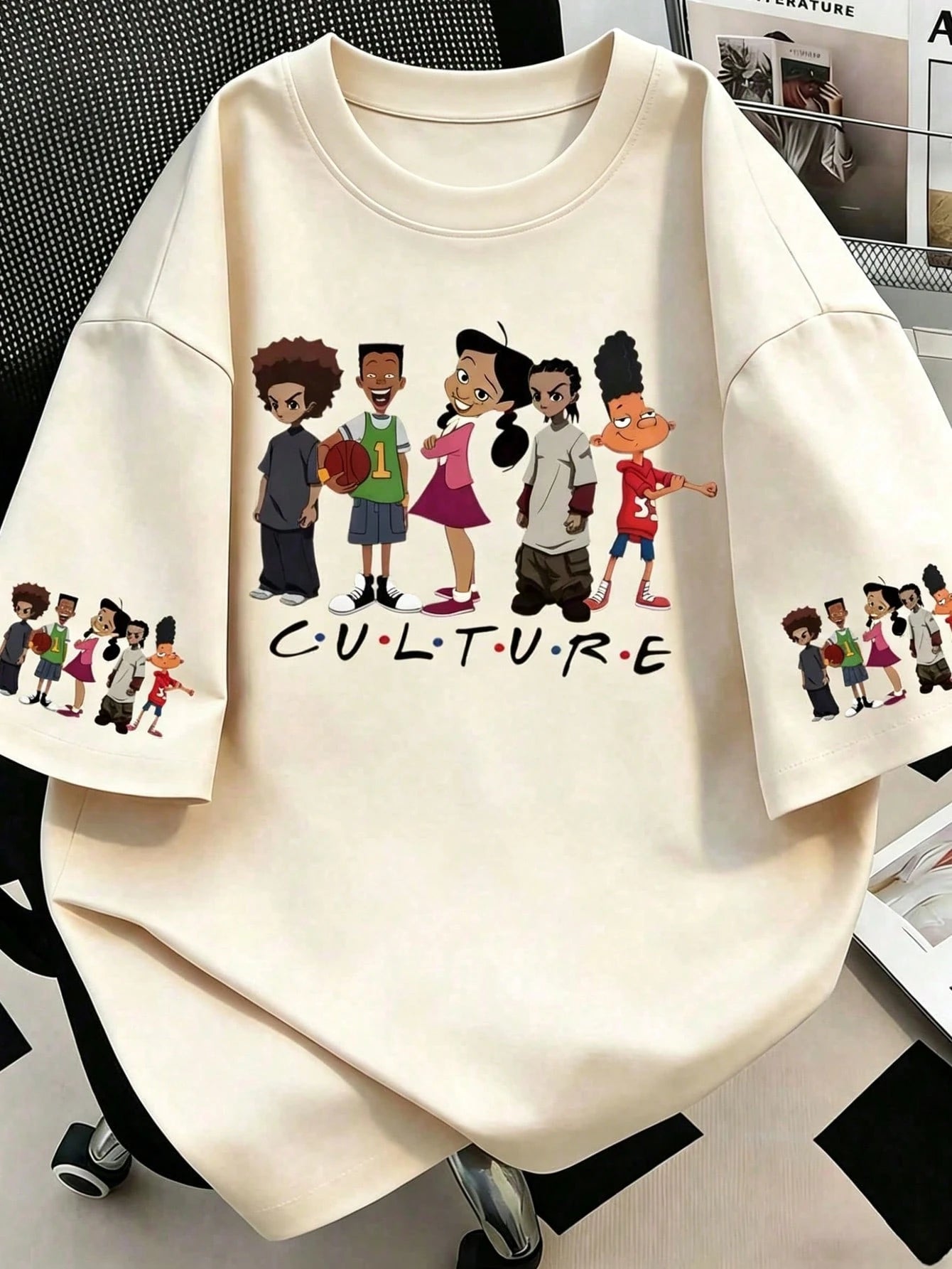 Women's Casual Cartoon Pattern Short Sleeve Round Neck T-Shirt, Made Of Polyester Fiber, Machine Washable, Spring/Summer Ladies T-Shirt