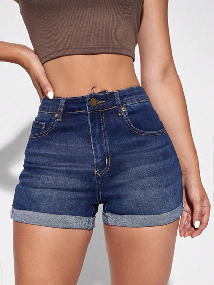 Women's Casual Cuffed Pocket Denim Shorts