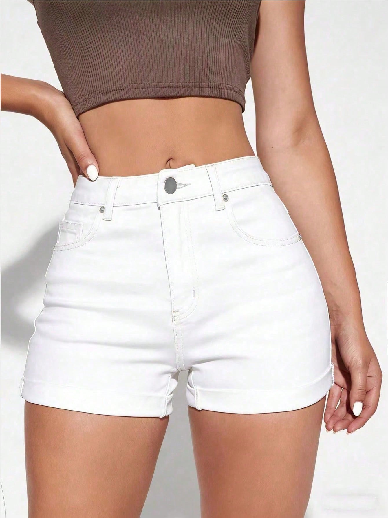 Women's Casual Cuffed Pocket Denim Shorts