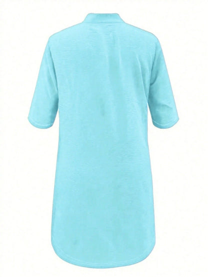 Women's Casual Green Button-Up Shirt Dress, Knee-Length Woven Fabric Mid-Length Dress For Back To School Season Elegant