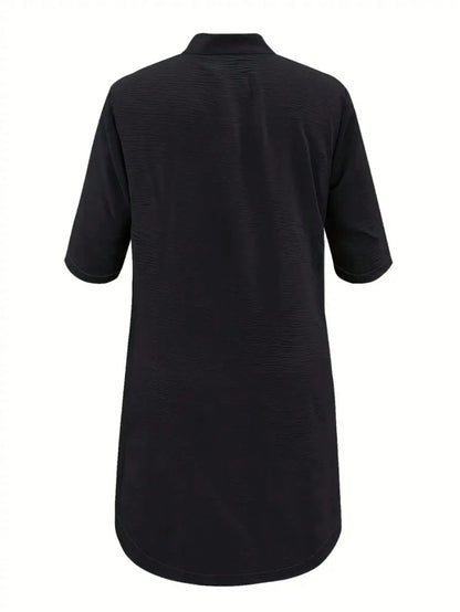 Women's Casual Green Button-Up Shirt Dress, Knee-Length Woven Fabric Mid-Length Dress For Back To School Season Elegant