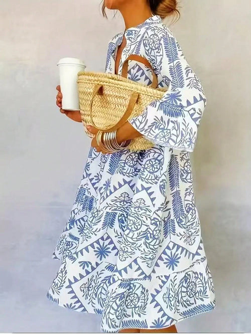 Women's Casual Resort Full Print Flare Sleeve Dress Elegant Spring