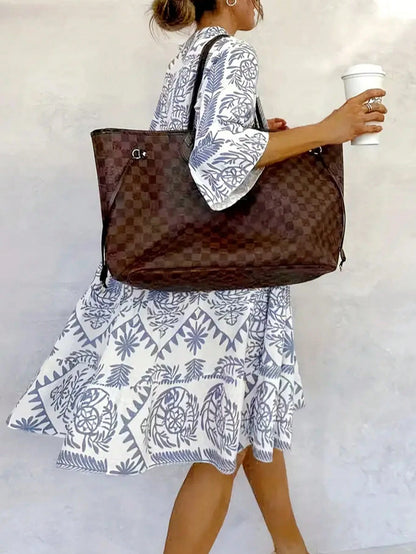 Women's Casual Resort Full Print Flare Sleeve Dress Elegant Spring