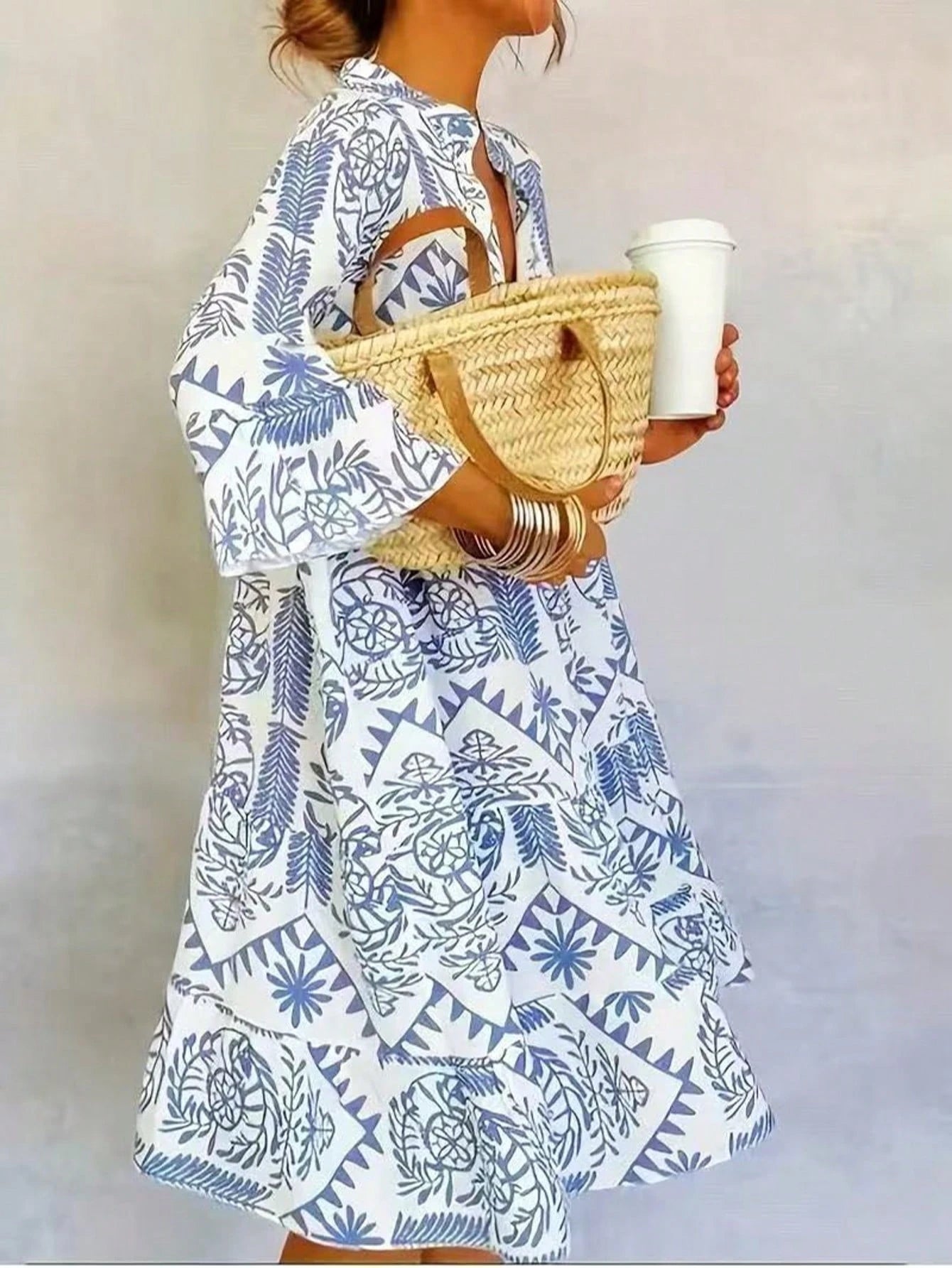 Women's Casual Resort Full Print Flare Sleeve Dress Elegant Spring