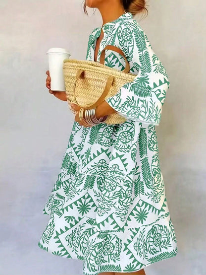 Women's Casual Resort Full Print Flare Sleeve Dress Elegant Spring