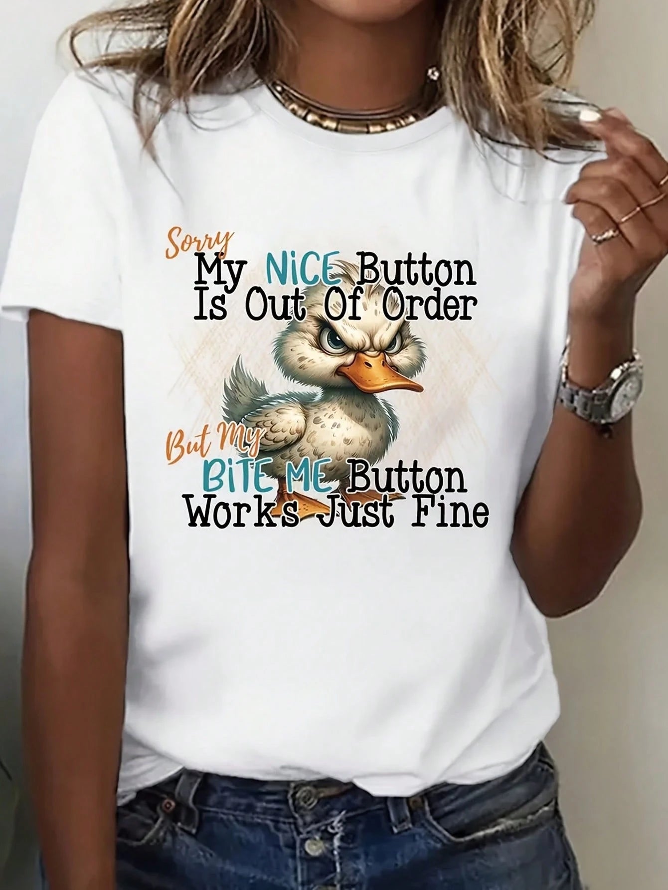 Women's Casual-Shirt With Cute Duck Pattern Design, Soft, Stylish, And Breathable, Suitable Any Season, Print