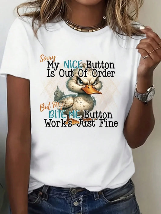 Women's Casual-Shirt With Cute Duck Pattern Design, Soft, Stylish, And Breathable, Suitable Any Season, Print