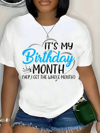 Women's Casual T Shirt For It's My Birthday Slogan & Crown & Balloon Graphic Vintage Printed Spring/Summer T-Shirt Short Sleeved Tee Round Neck Top