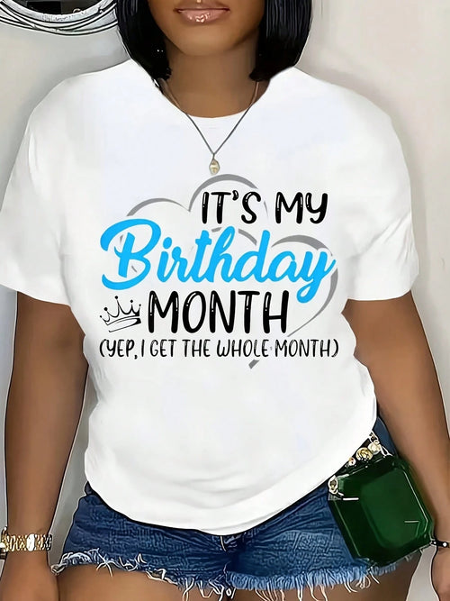 Women's Casual T Shirt For It's My Birthday Slogan & Crown & Balloon Graphic Vintage Printed Spring/Summer T-Shirt Short Sleeved Tee Round Neck Top