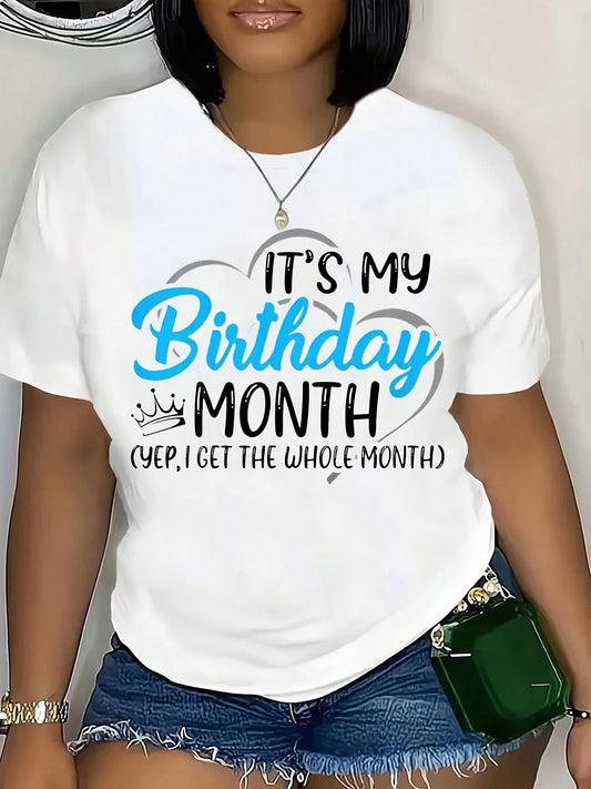 Women's Casual T Shirt For It's My Birthday Slogan & Crown & Balloon Graphic Vintage Printed Spring/Summer T-Shirt Short Sleeved Tee Round Neck Top