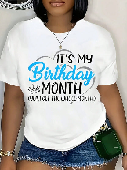 Women's Casual T Shirt For It's My Birthday Slogan & Crown & Balloon Graphic Vintage Printed Spring/Summer T-Shirt Short Sleeved Tee Round Neck Top