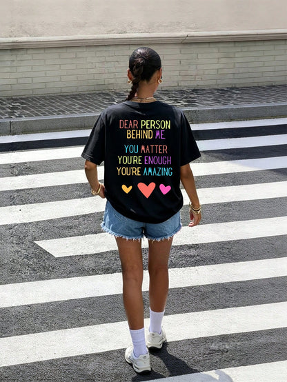 Women's Casual T-Shirt, Valentine's Day Cartoon Heart Pattern, Red Sequin Heart Graphic Women's Casual T-Shirt, Fashionable, Comfortable, Breathable, Spring/Summer Classic Short Sleeve Crew Neck Top B