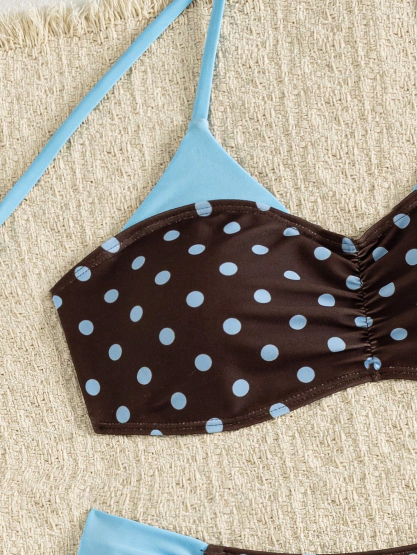 Women's Color-Block Dot Print Strappy Open Shoulder Bikini 2 Pieces Set Vacation Beach