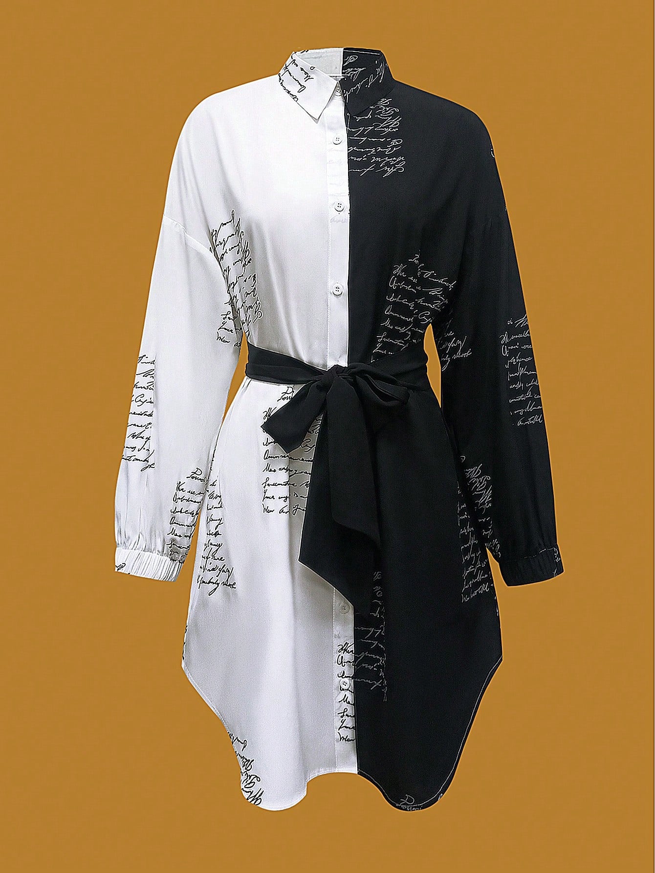 Women's Colorblock Random Print Dress, Music Festival Style, Loose Waist, Lightweight Woven Printed Shirt Dress Vacation Elegant