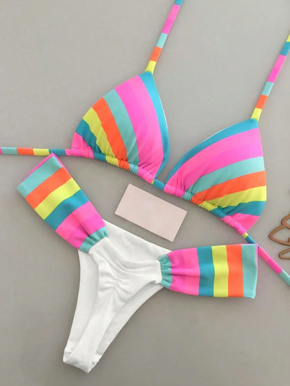 Women's Colorful Striped Bikini Set Vacation Beach Summer