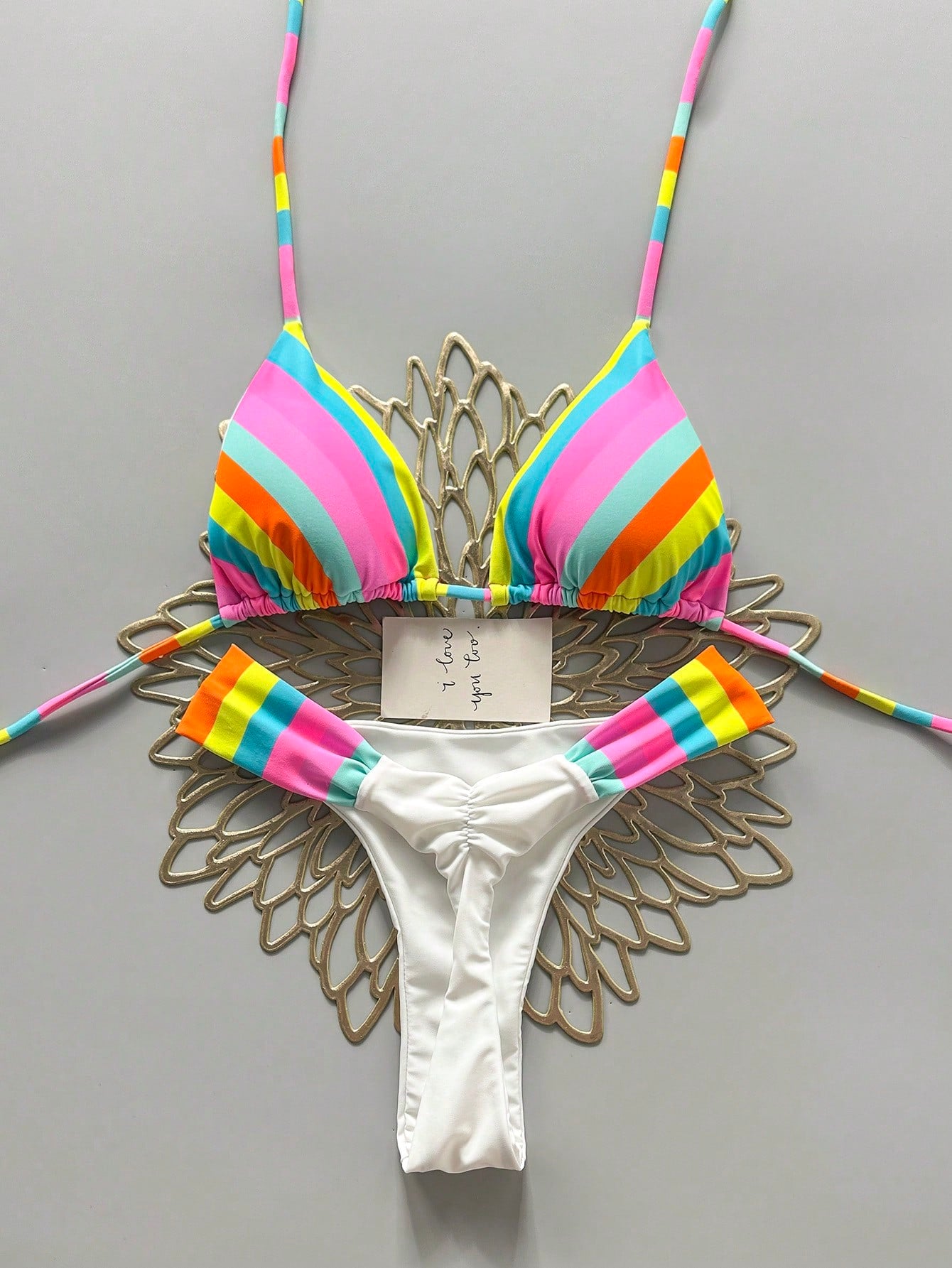 Women's Colorful Striped Bikini Set Vacation Beach Summer