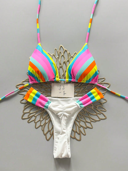 Women's Colorful Striped Bikini Set Vacation Beach Summer