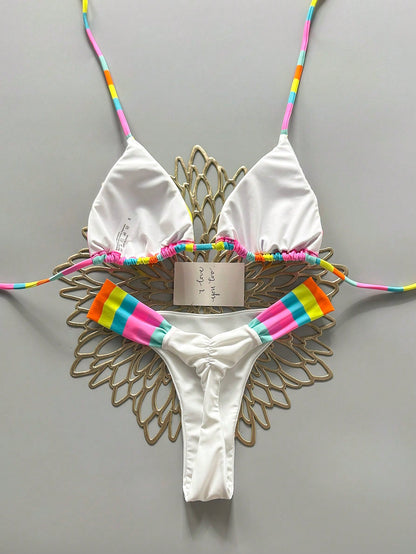 Women's Colorful Striped Bikini Set Vacation Beach Summer