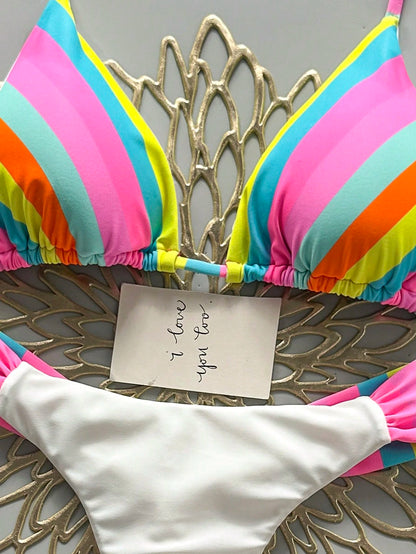 Women's Colorful Striped Bikini Set Vacation Beach Summer
