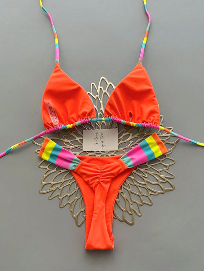 Women's Colorful Striped Bikini Set Vacation Beach Summer