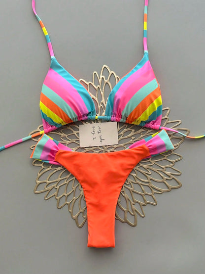 Women's Colorful Striped Bikini Set Vacation Beach Summer
