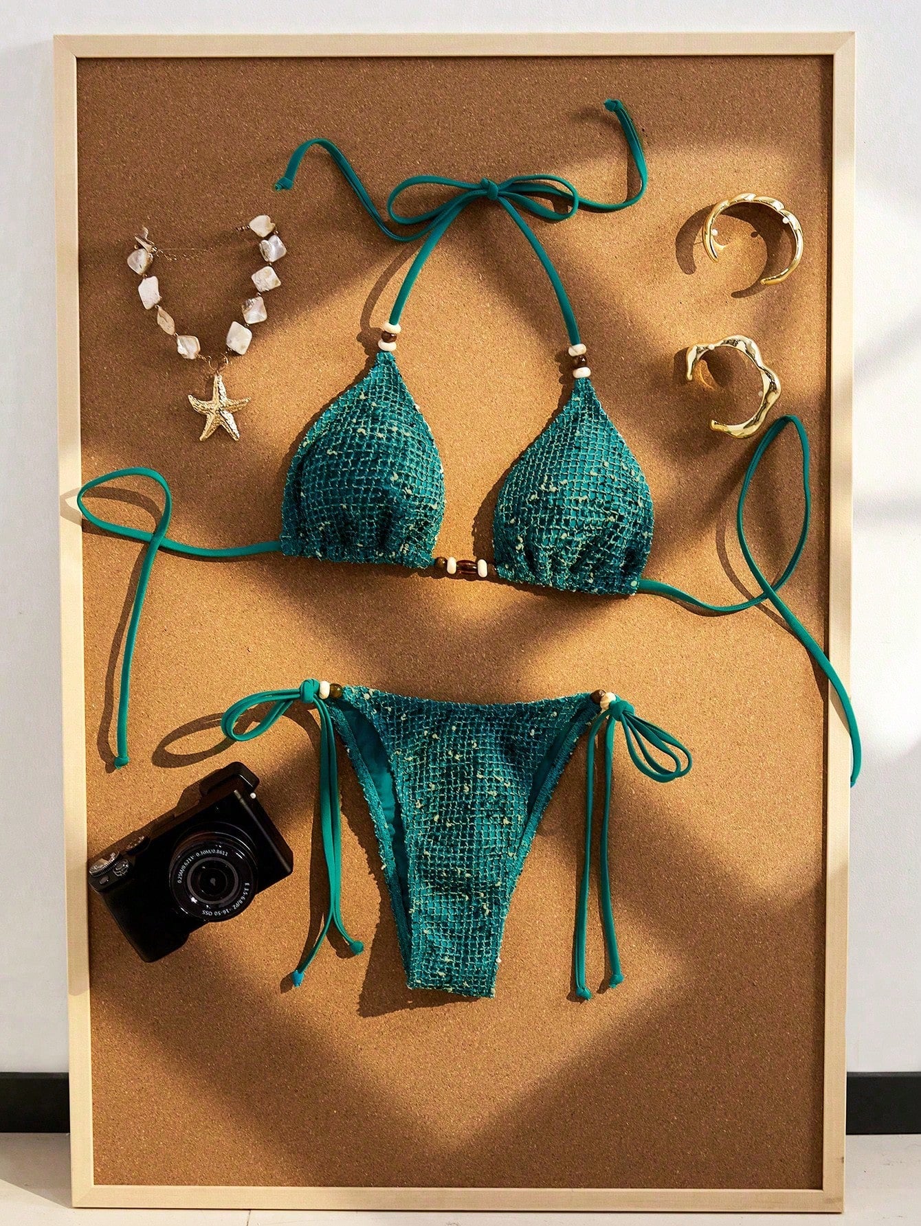 Women's Crochet Beaded Halter Backless Sexy Bikini Set, Bohemian Style Two Pieces Swimsuit, Suitable For Beach, Vacation And Pool Party Summer, Resort Wear