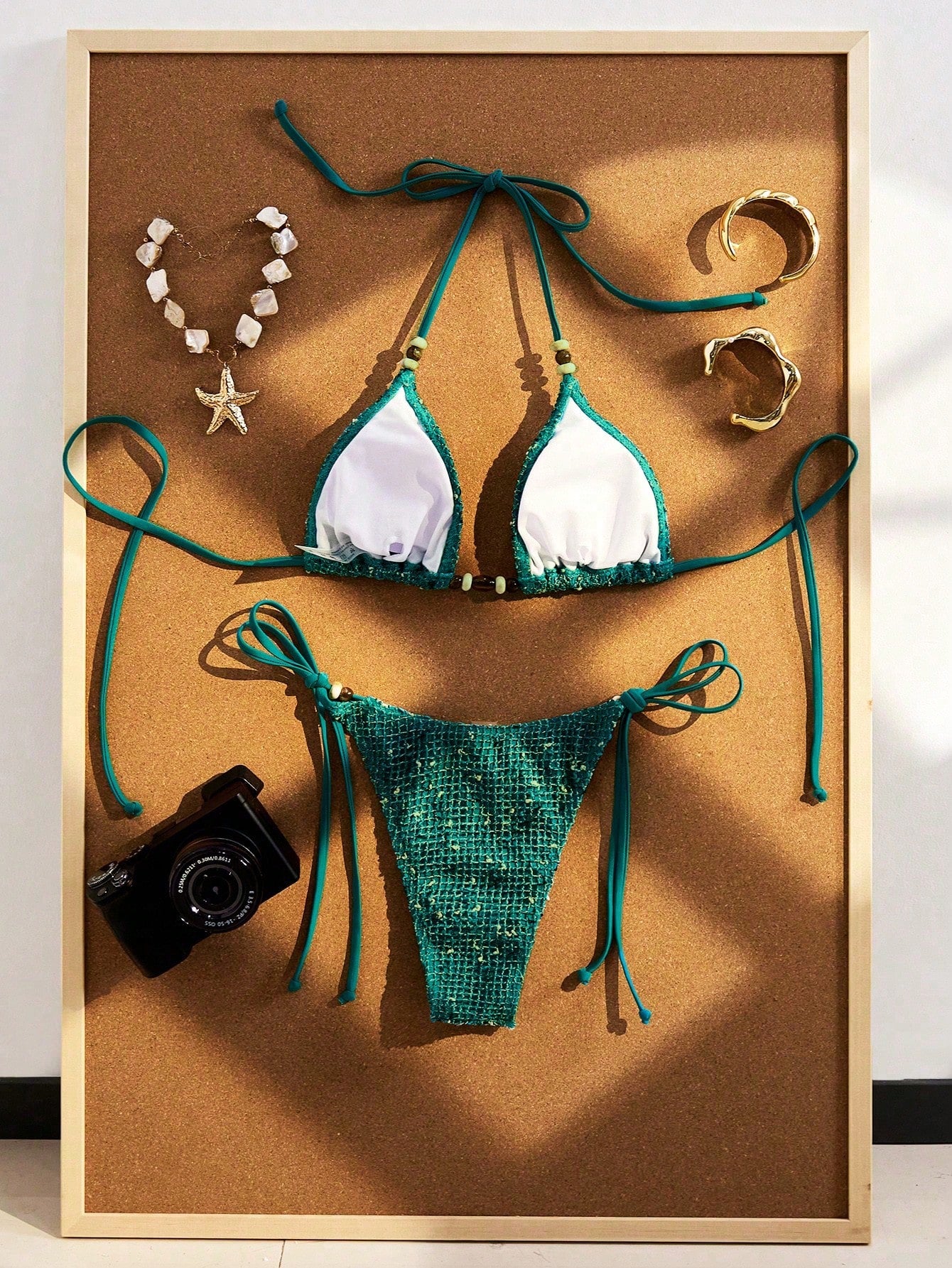 Women's Crochet Beaded Halter Backless Sexy Bikini Set, Bohemian Style Two Pieces Swimsuit, Suitable For Beach, Vacation And Pool Party Summer, Resort Wear