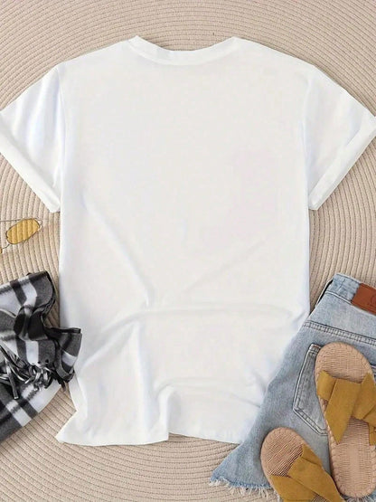 Women's Curious George Kite-Flying Pattern T-Shirt, 100% Cotton T-Shirt, Cute Age-Reducing Cartoon Print Top, Daily Wear, Holiday Gift
