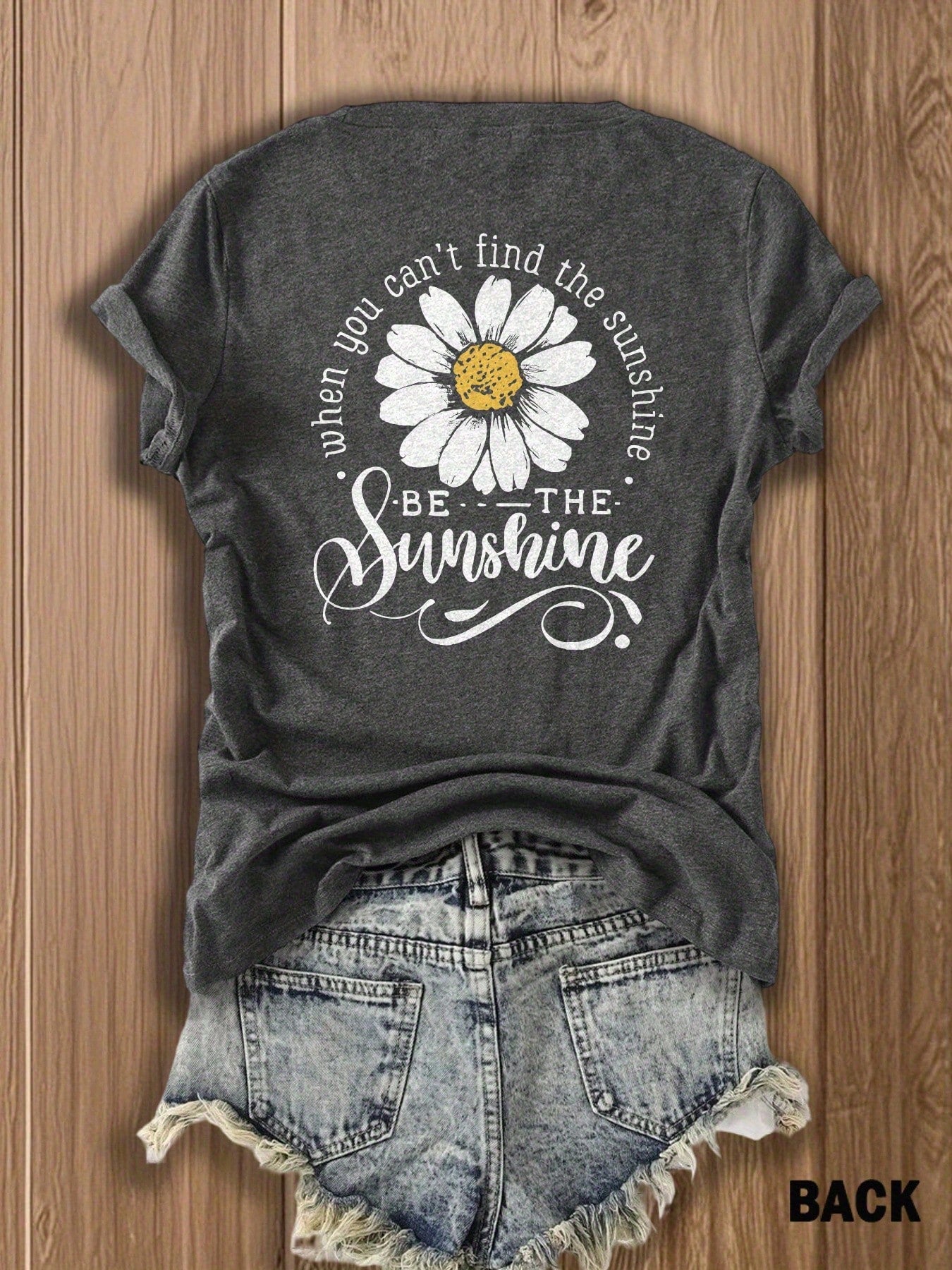 Women's Double-Sided Daisy Print T-Shirt, Inspirational Sunflower Graphic Tee, Soft Cotton Blend Casual Top For Spring Summer Daily Party & Holiday Wear