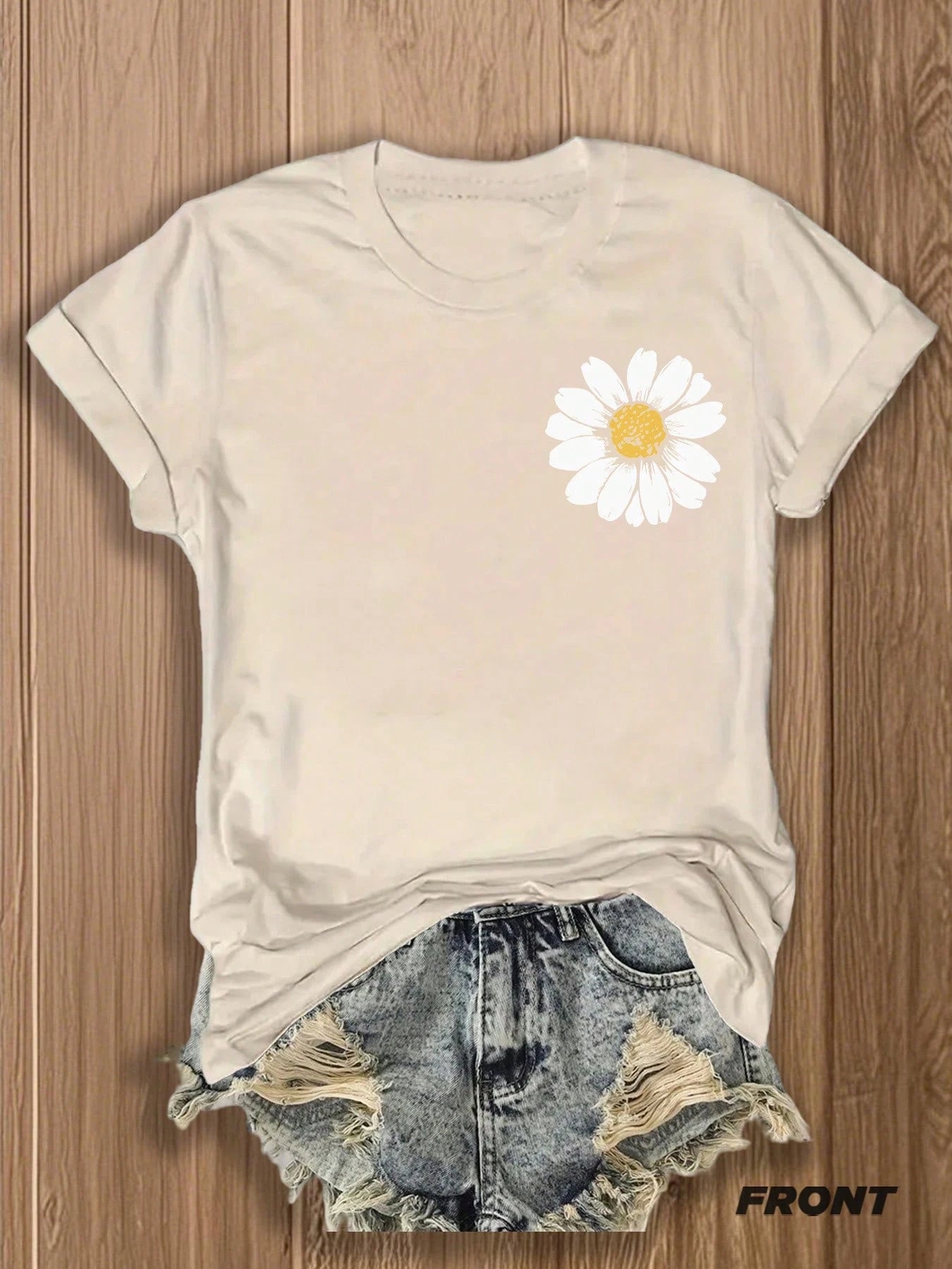 Women's Double-Sided Daisy Print T-Shirt, Inspirational Sunflower Graphic Tee, Soft Cotton Blend Casual Top For Spring Summer Daily Party & Holiday Wear