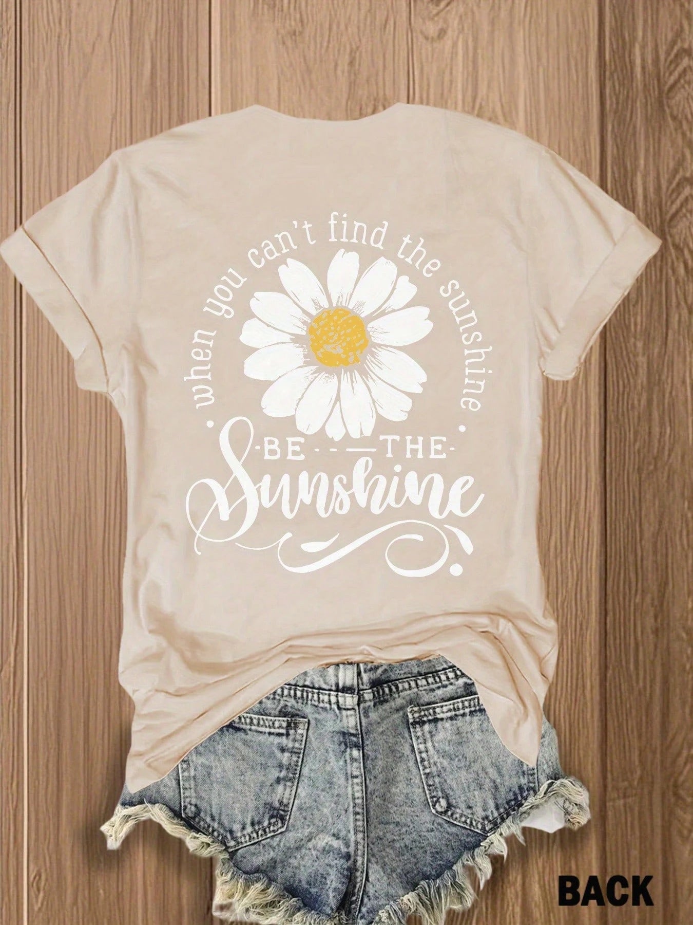 Women's Double-Sided Daisy Print T-Shirt, Inspirational Sunflower Graphic Tee, Soft Cotton Blend Casual Top For Spring Summer Daily Party & Holiday Wear
