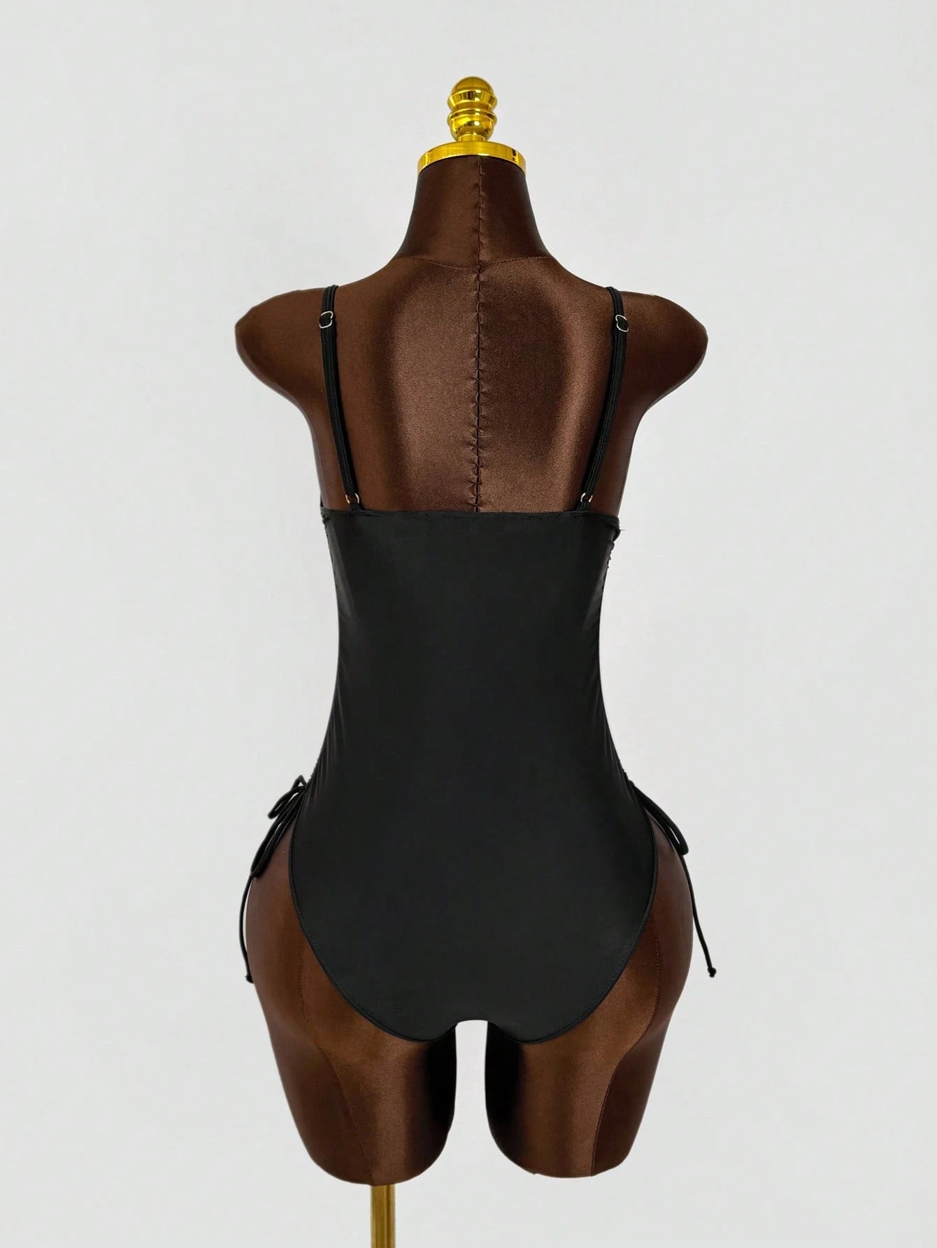 Women's Elegant Black Sleeveless Backless High Slit Short Bodysuit Swimsuit, Suitable For Beach And Pool, High Elasticity Fabric Vacation Summer