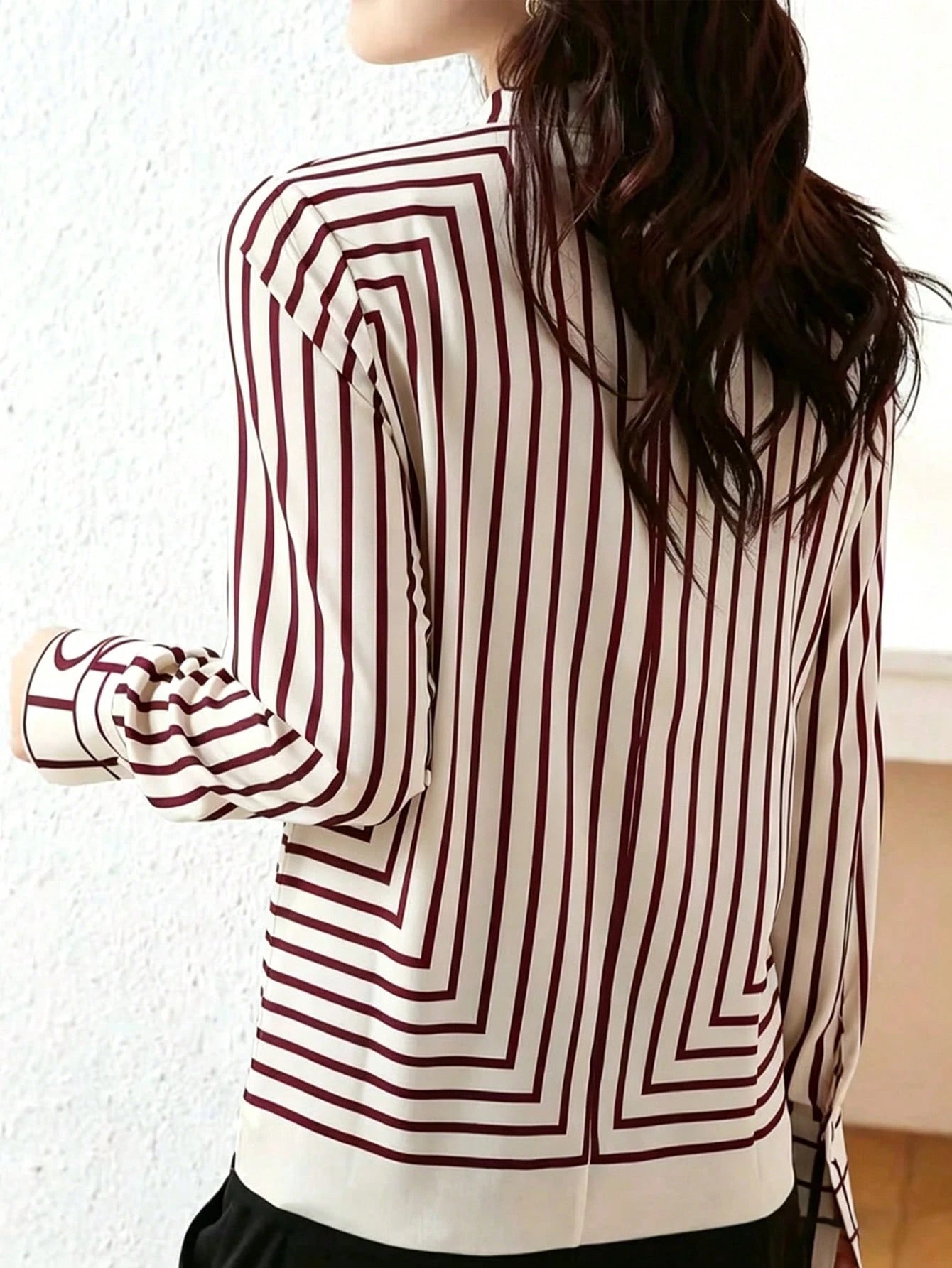 Women's Elegant Casual Long Sleeve Striped Shirt, Suitable Office, Holiday, Daily Wear, Airport, Spring/Autumn Black