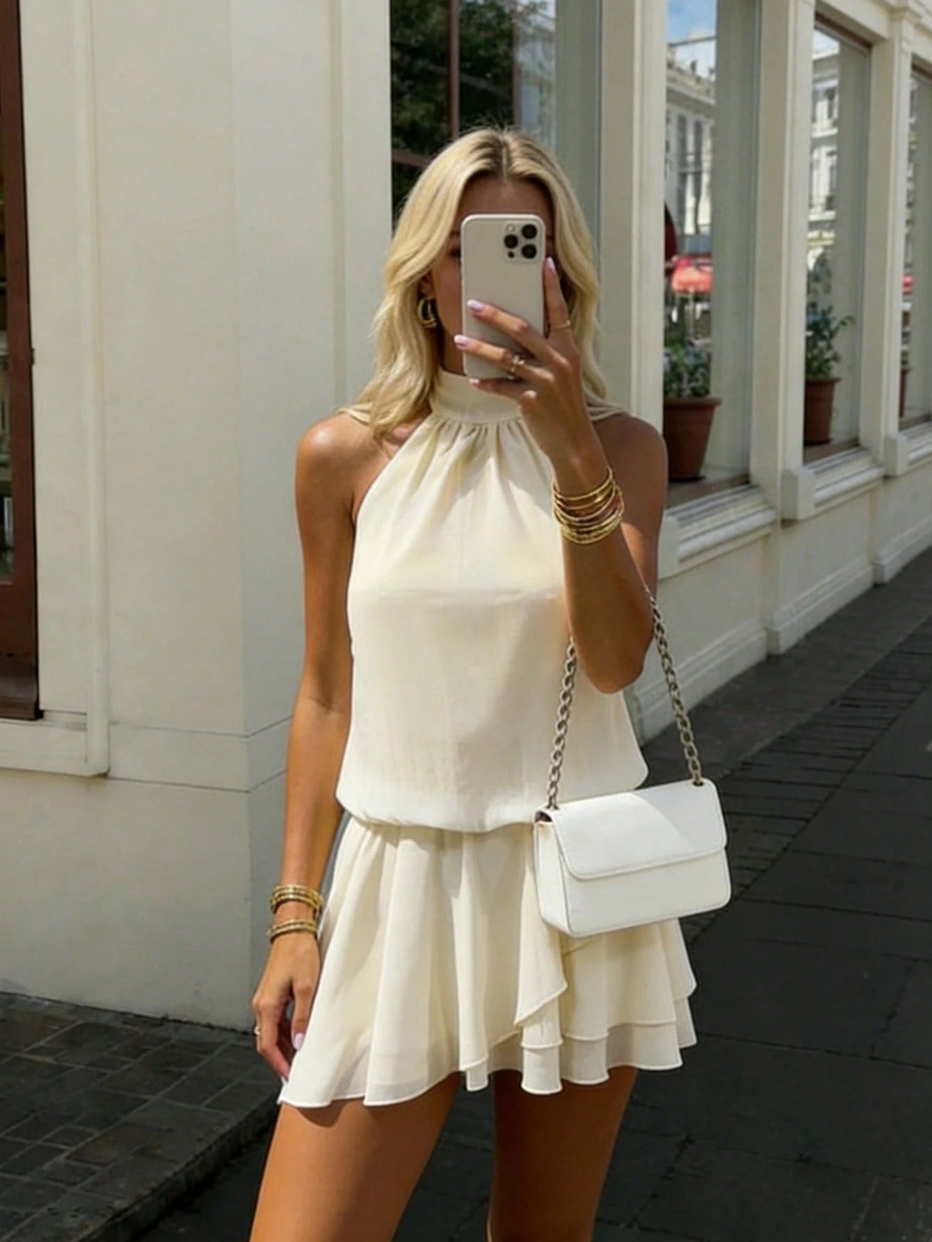 Women's Elegant Fashion Romantic Draped Neck Tie Backless Cowl Neck Mini Dress With Built-In Shorts Anti-Exposure Design, Aesthetic Summer Black
