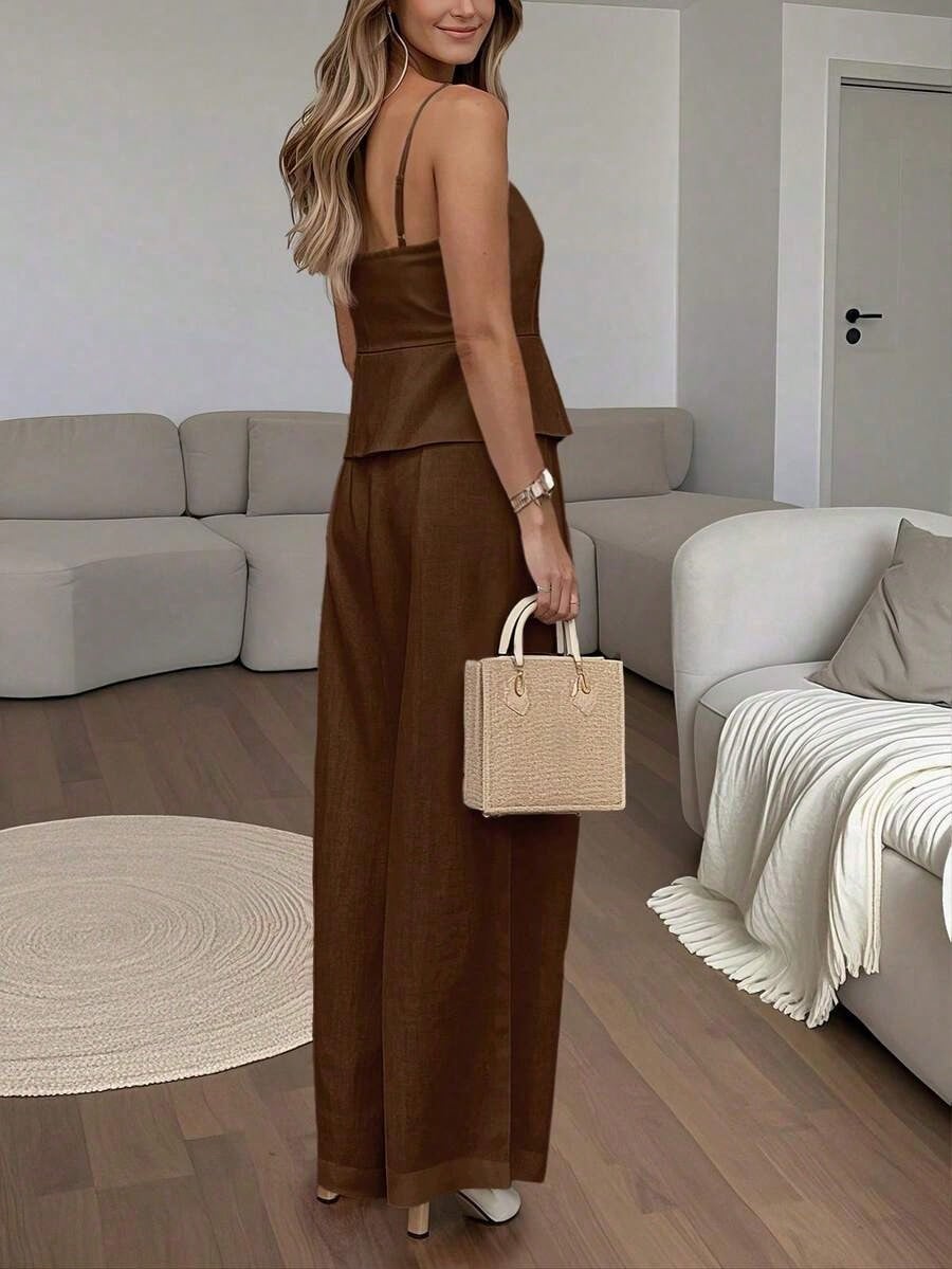 Women's Fashion Striped Button Tie Camisole And Casual Pocket Pants 2 Pieces Set