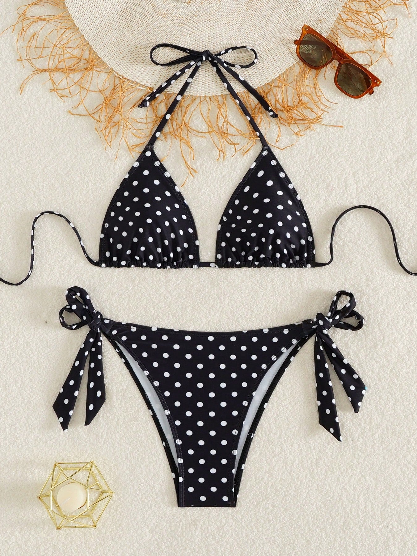 Women's Fashionable & Cute Black & White Polka Dot Design Bikini 2 Pieces Set, Essential For Beach & Spa Vacation Summer, Aesthetic