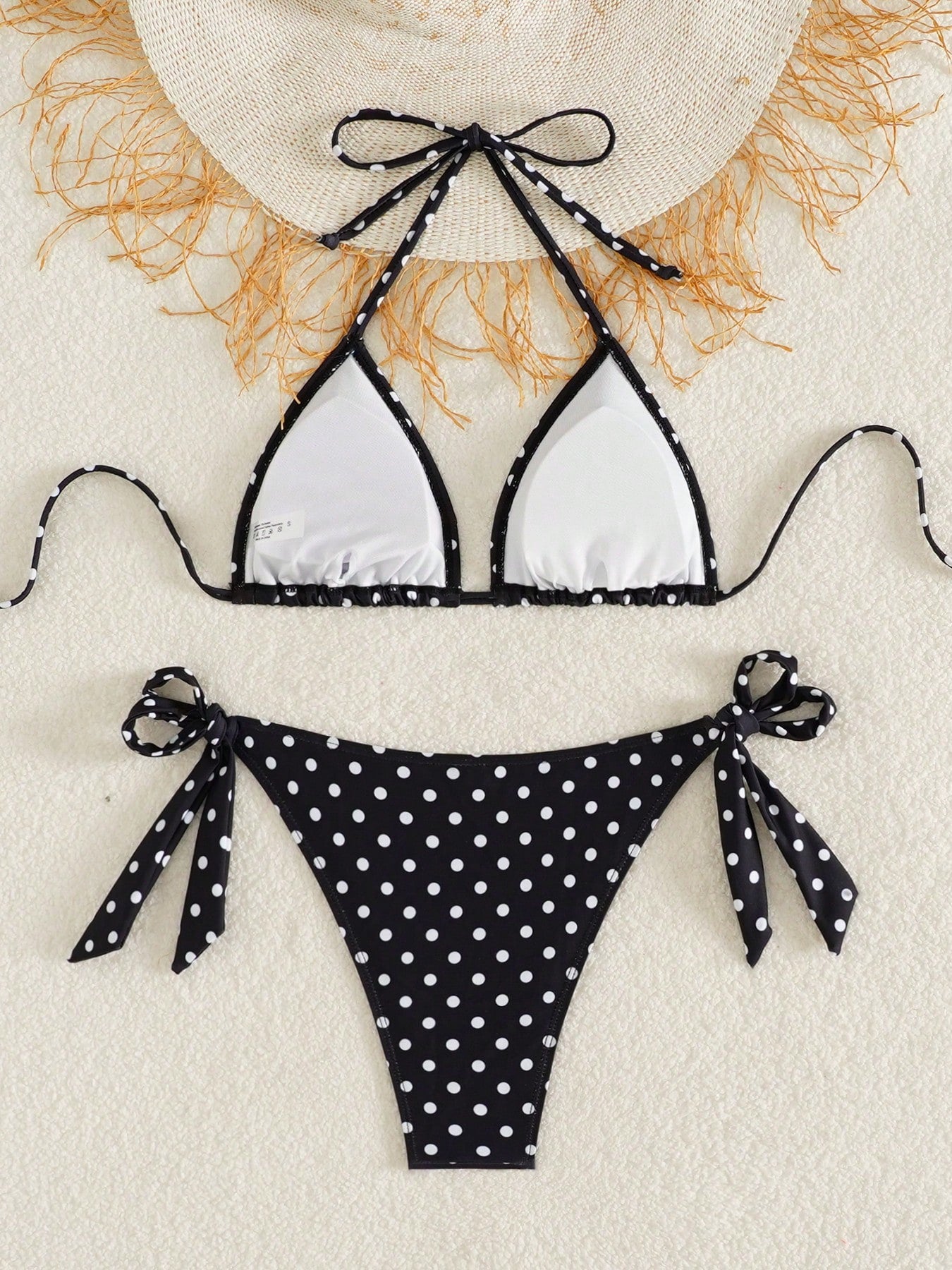 Women's Fashionable & Cute Black & White Polka Dot Design Bikini 2 Pieces Set, Essential For Beach & Spa Vacation Summer, Aesthetic