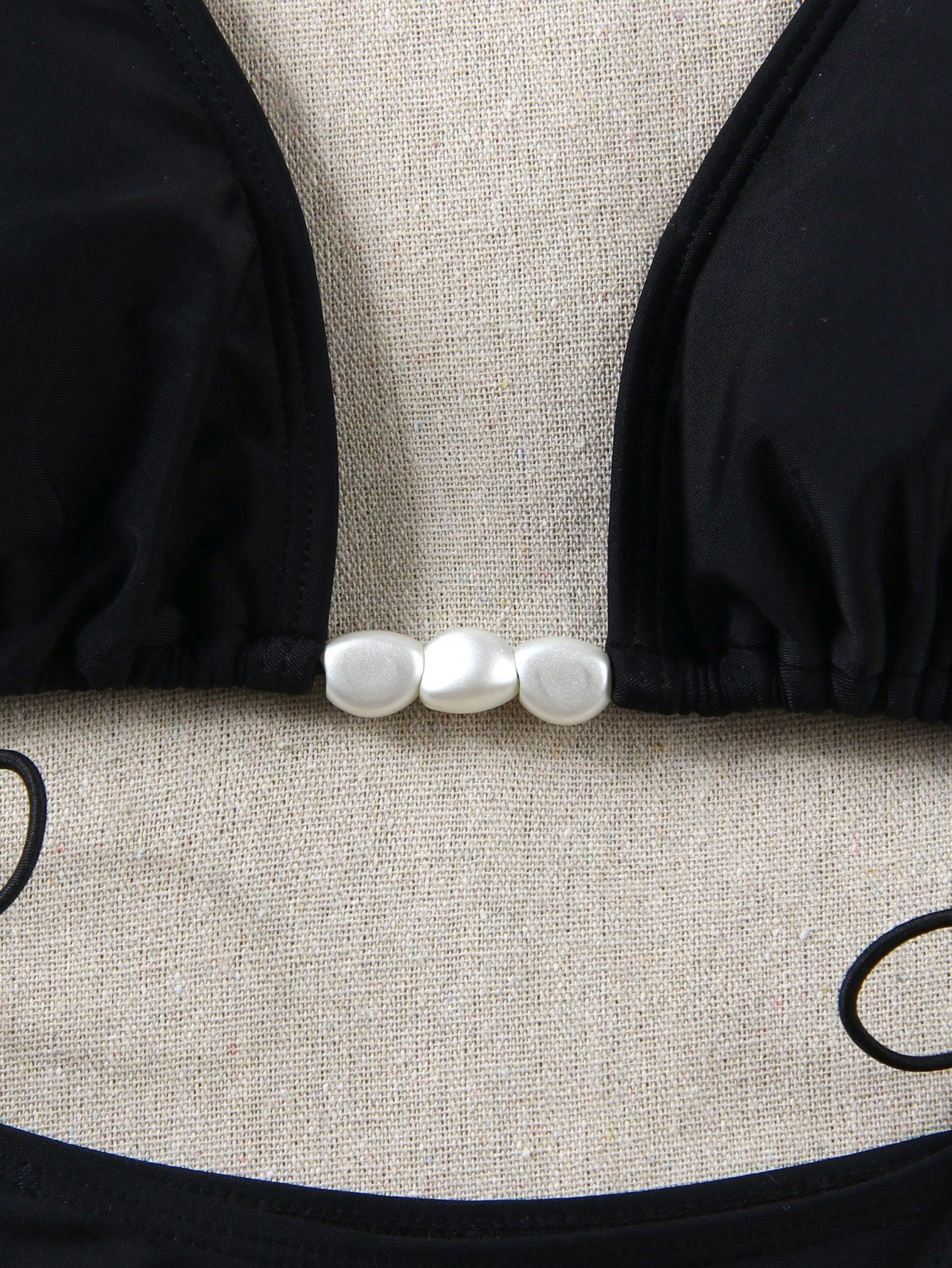 Women's Fashionable Elegant Black Beaded Halter Bikini Set, Suitable For Beach Vacation, Party And Gathering Summer