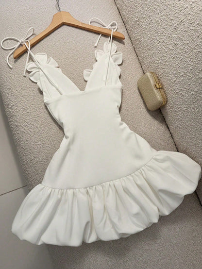 Women's Floral Decor Valentine's Day Party Evening Dress, Sexy Bud Strap Dress White Summer Elegant