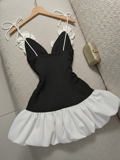 Women's Floral Decor Valentine's Day Party Evening Dress, Sexy Bud Strap Dress White Summer Elegant