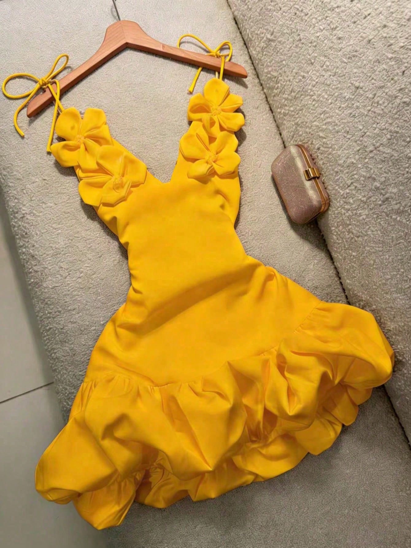 Women's Floral Decor Valentine's Day Party Evening Dress, Sexy Bud Strap Dress White Summer Elegant