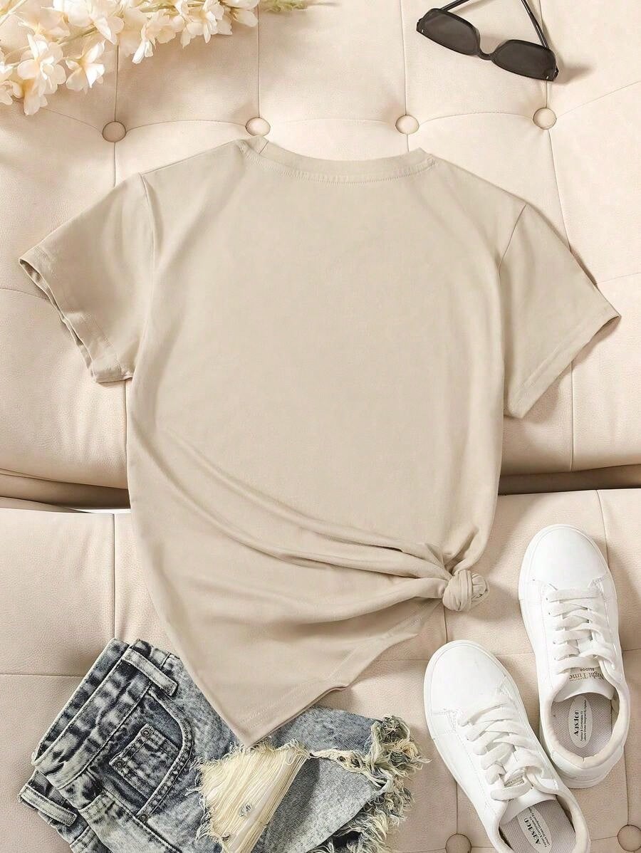 Women's Floral Print Short Sleeve T-Shirt Graphic Tees Women Tops--Summer Cotton Round Neck Letter T-Shirt