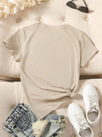 Women's Floral Print Short Sleeve T-Shirt Graphic Tees Women Tops--Summer Cotton Round Neck Letter T-Shirt