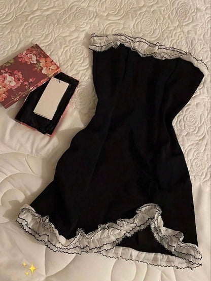 Women's Frill Trim Bandeau Mini Dress, Fashionable For Dates And Parties