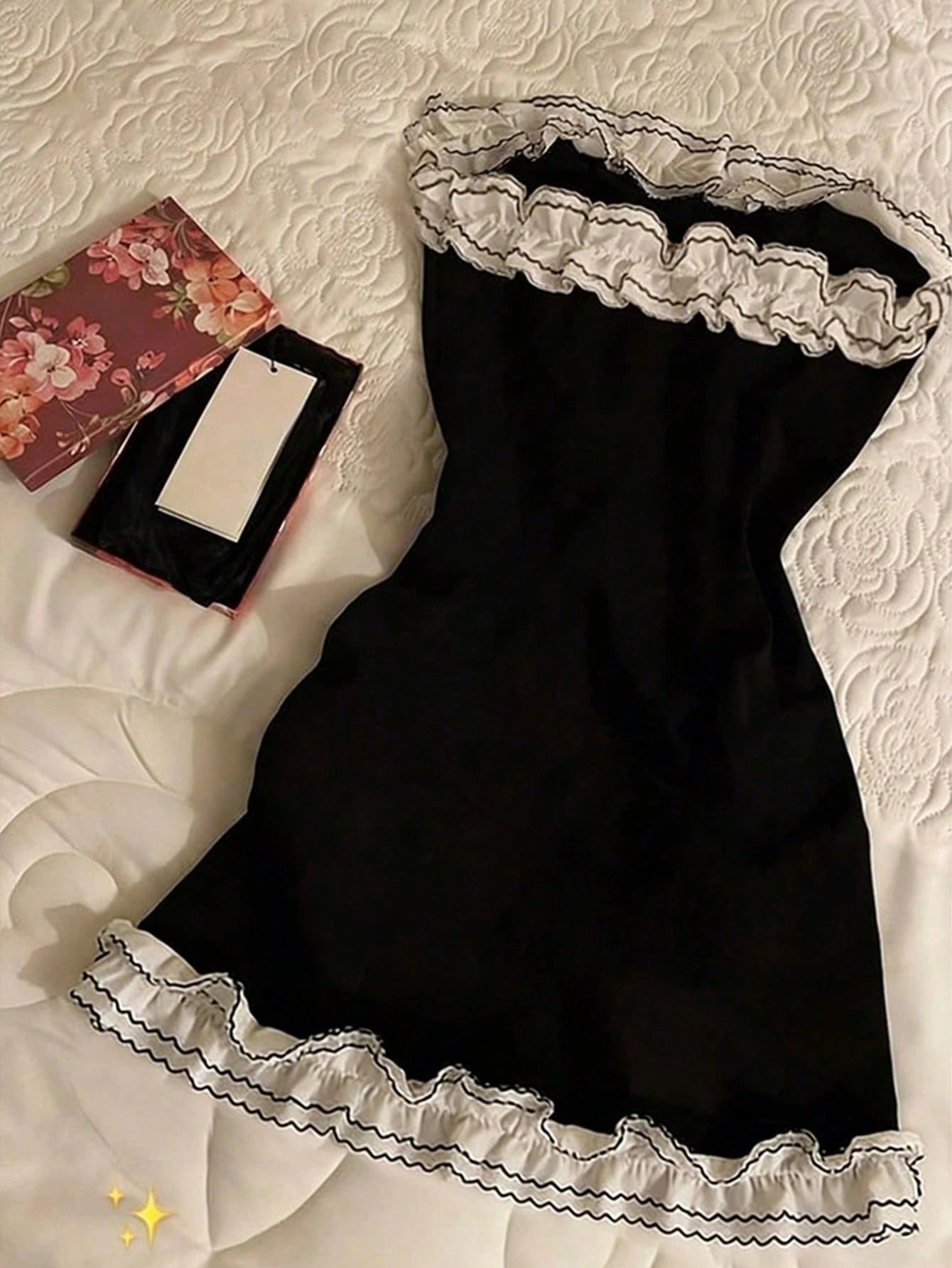 Women's Frill Trim Bandeau Mini Dress, Fashionable For Dates And Parties
