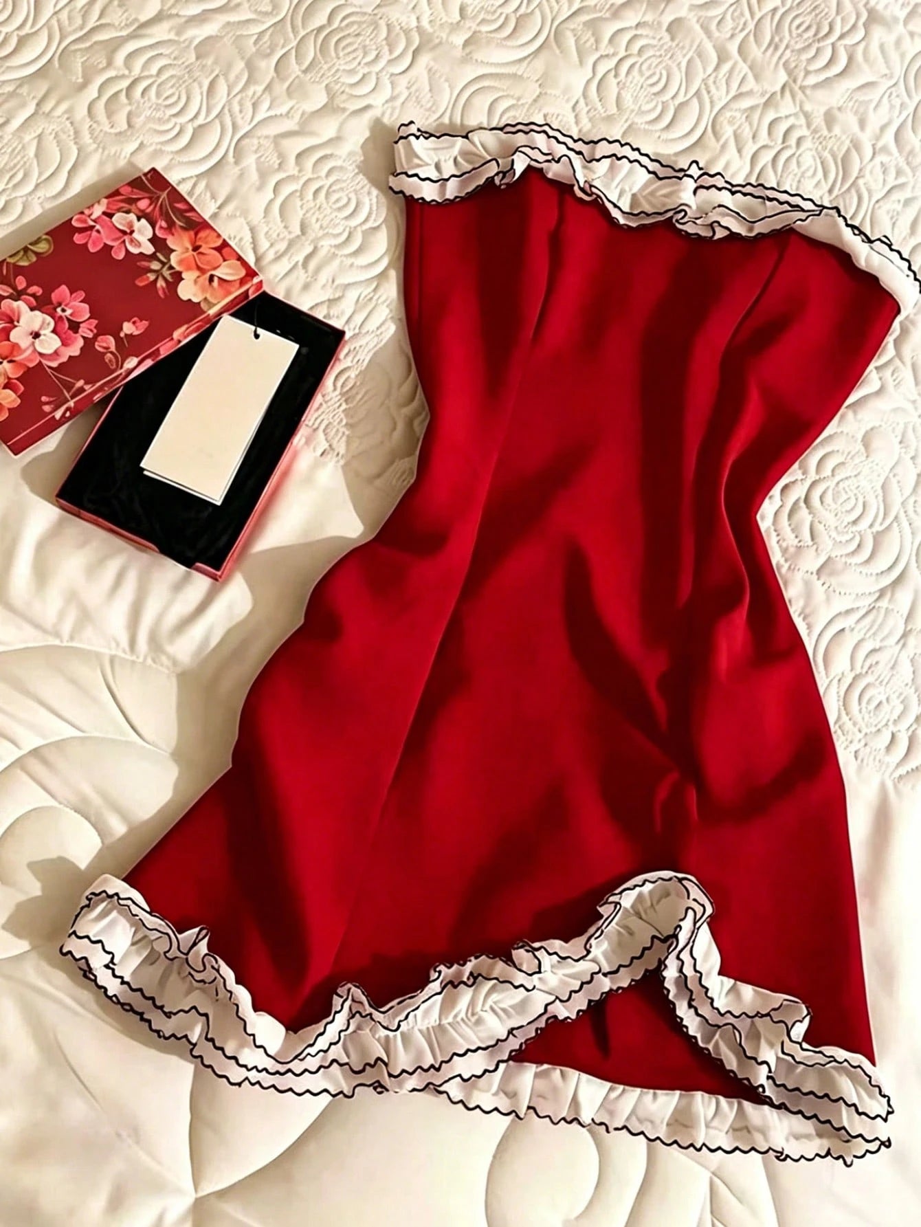 Women's Frill Trim Bandeau Mini Dress, Fashionable For Dates And Parties