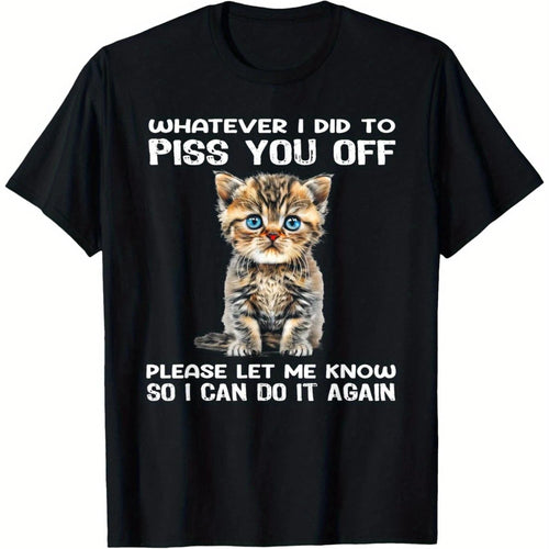 Women's Fun Cat T-Shirt, Unisex Casual Short-Sleeved Shirt With Slogan And Kitten Pattern, A Fun Birthday Gift For Cat Lovers.