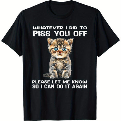 Women's Fun Cat T-Shirt, Unisex Casual Short-Sleeved Shirt With Slogan And Kitten Pattern, A Fun Birthday Gift For Cat Lovers.
