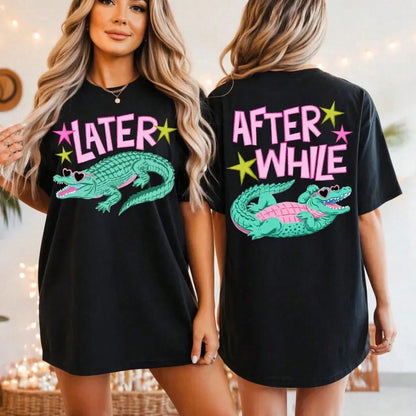 Women's Funny 'Later Gator After While Crocodile' Graphic T-Shirt Retro Casual Cotton Tee Comfortable Loose Fit Daily Wear Birthday Gift