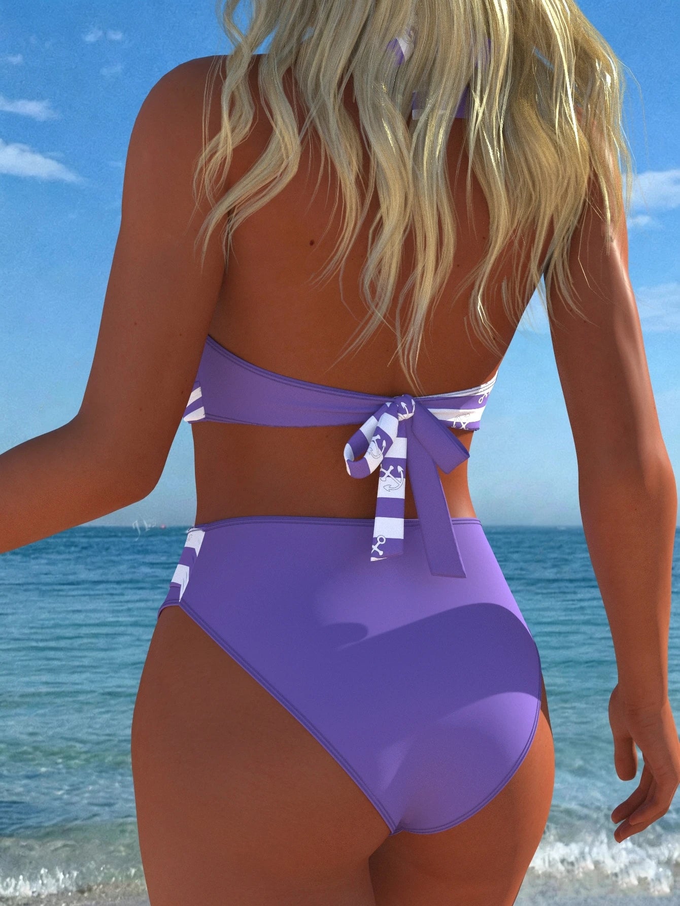 Women's Halter Bikini Set, Anchor Floral Print & Striped Details, Sexy Swimwear, Suitable For Beach, Holiday, Summer Vacation, Travel Outfit, New Arrival